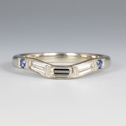 Wedding band to fit, Diamonds: Straight baguette .13ct 4x1.75mm FG/VS, (2) Tapered baguettes .17ctw, 4x1.75x1.25mm FG/VS, (2) 1.75mm blue sapphire, 14KW, sz 6.5