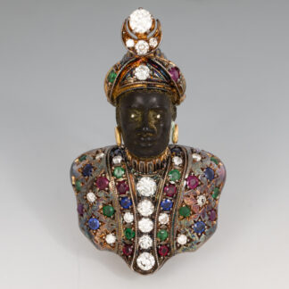 Brooch, Giulio Nardi, 1930's Diamond, corundum, emerald, 18K, 14Kclasp, Venice