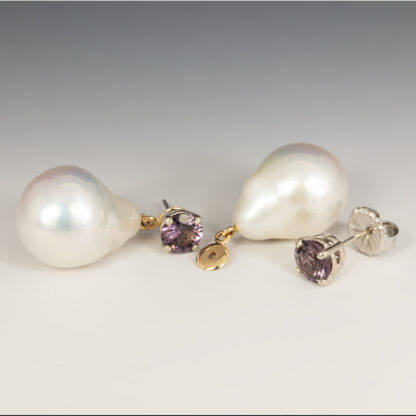 Large White Baroque Pearl Drop Earring Jackets with 14KY - Image 2