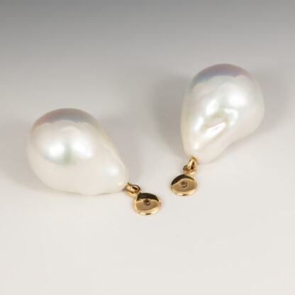 Large White Baroque Pearl Drop Earring Jackets with 14KY - Image 3