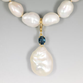 Pearl Enhancer, Large White Freshwater Baroque Pearl 23x15mm, Indicolite Tourmaline 6.7x5.4mm .85ct, 14KY