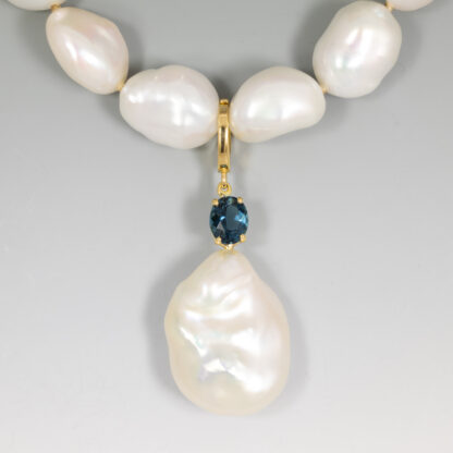 Pearl Enhancer, Large White Freshwater Baroque Pearl 23x15mm, Indicolite Tourmaline 6.7x5.4mm .85ct, 14KY
