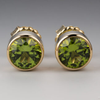Ear Studs, Peridot (Pakistan) RBC 7mm 2.86ctw. Bezel set 18KY