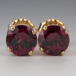 Ear Studs, Rose Garnet, 7.5mm, 3.93ctw, 18KY