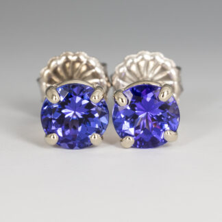 Ear Studs, Tanzanite 6mm 1.84ctw, 14KW