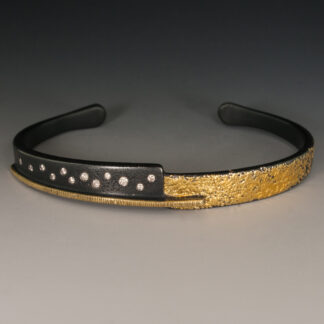 Bracelet, 18K/24K Gold, Sterling Silver, 12 Diamonds, fusing, hammering, chasing