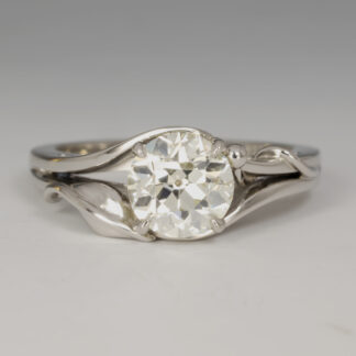 Ring, Engagement, Diamond 1.15ct 6.55mm M SI 1, Platinum with leaf and tendril, Size 6.5