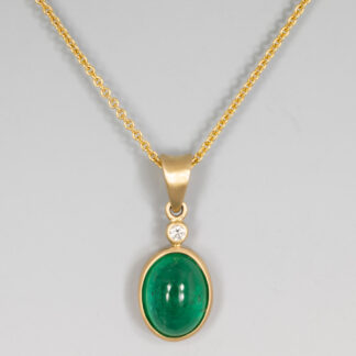 Pendant Emerald Cabochon 9x7mm 2.45ct Bezel w/Dia .02 14KY