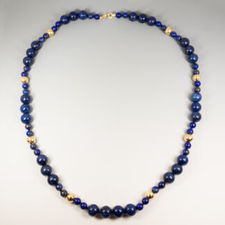Necklace, Lapis 6 & 10MM, 14KY (8) 8mm hollow beads, 24" 14KY lobster clasp