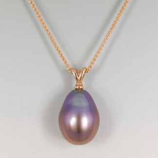 Pendant, Purple FW Pearl drop, 12.3x16.5mm 14KR
