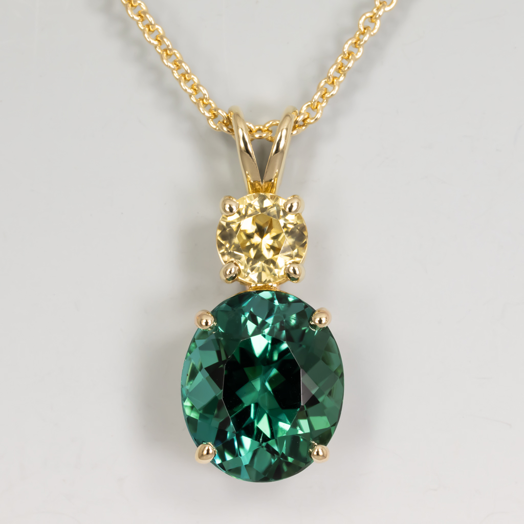 Repair, Add zircon (Light yellow zircon RFC 5.04mm .75t. Tanzania) to tourmaline pendant provided, 14KY