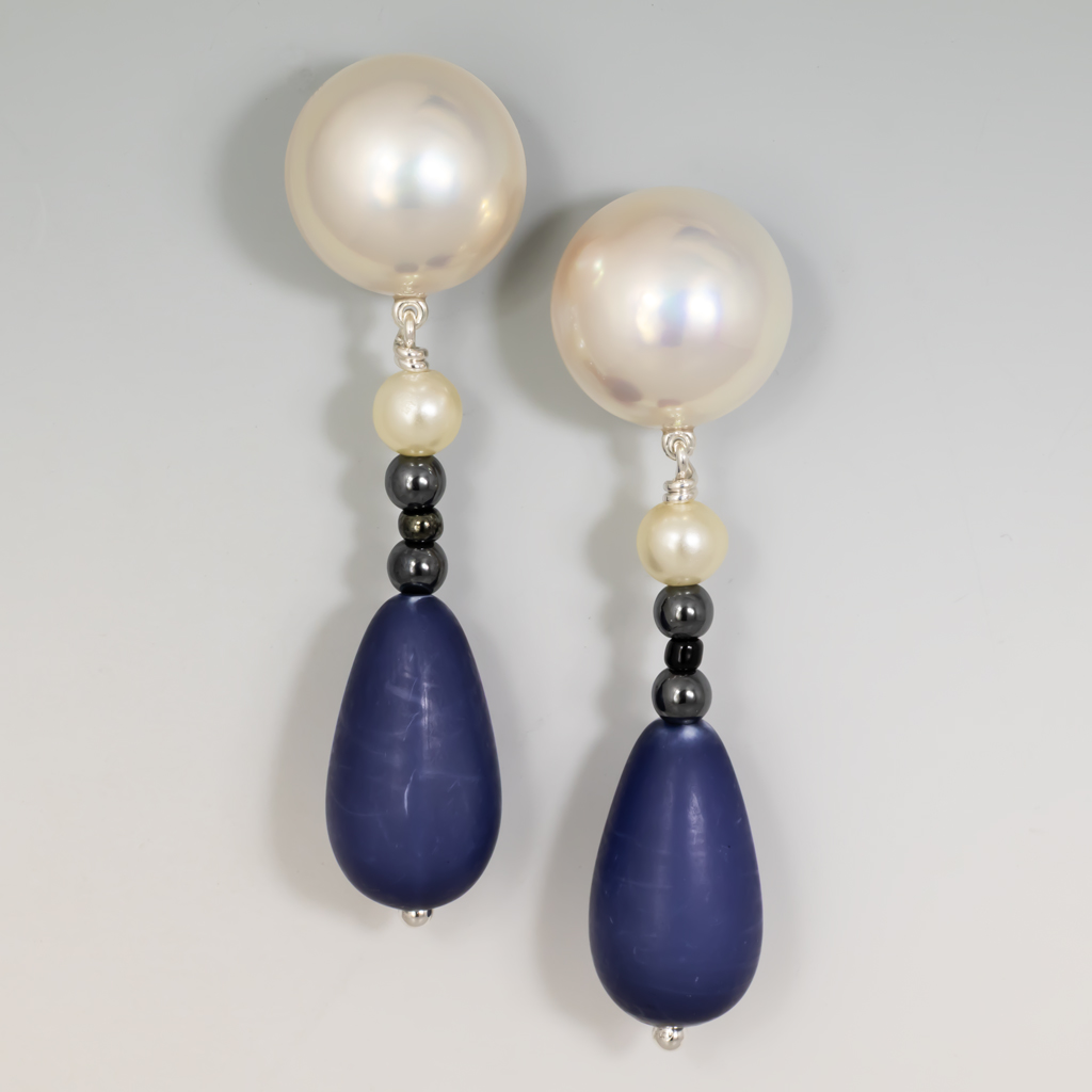 Repair, Earrings, Add Mabe Pearls 16mm to top beads from necklace provided, SS, 14KW