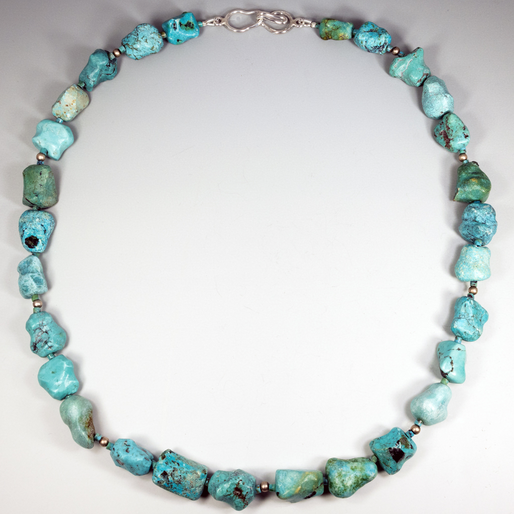Turquoise Nuggets with handmade SS clasp 20"
