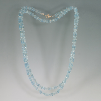 Necklace, Aquamarine faceted rondelles, 6mm, 5.5mm, 3mm, 34", 14KW