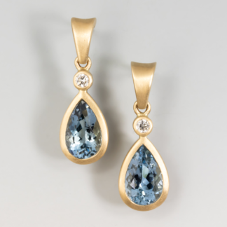 Earrings Aquamarine Pear 8.5mm 1.56ctw & Diamond .05ct 14KY Bezel