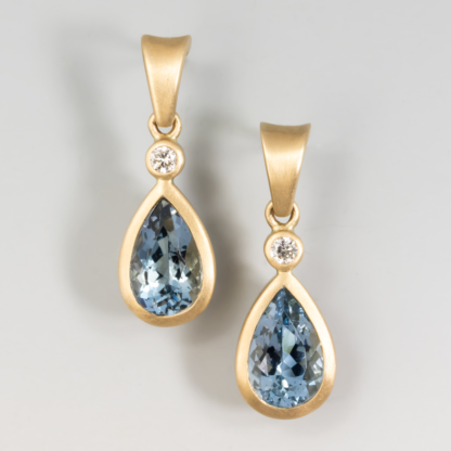 Earrings Aquamarine Pear 8.5mm 1.56ctw & Diamond .05ct 14KY Bezel