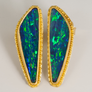 Earrings, Boulder Opal, 22K Granulation, 18KY post, Evy Edleman