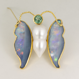 Pin, Butterfly, Opal, Pearl, Tourmaline 22 & 18K, Evy Edleman