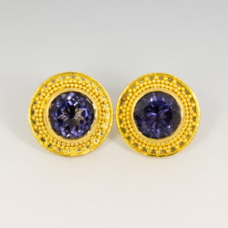 Iolite Studs with Granulation