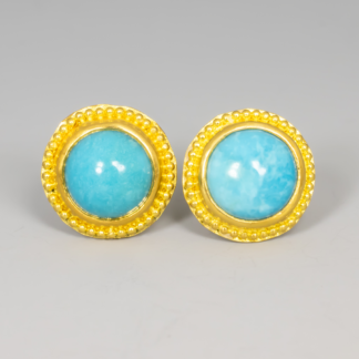 Ear Studs, Sleeping Beauty Turquoise, 22K Granulation, Evy Edelman