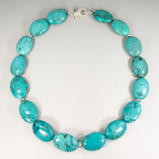 Necklace Smooth Oval Turquoise AAA (@25x18mm) SS Saucer Beads 18"