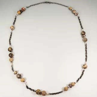 Necklace Oxidized SS Round Cable Chains with Variety Beads 27"