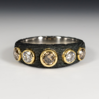 Ring, Pebble Bold Tapered band , .44ctw cognac diamonds, .30ctw white diamonds CC, Sz 7,