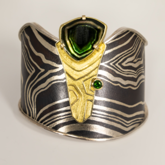 Mokume Cuff Bracelet with Tourmaline