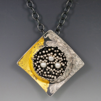 Square Pendant with Pearls and Gold