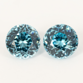 Round Blue Zircon Pair 6.6mm 3.86ctw Cambodia