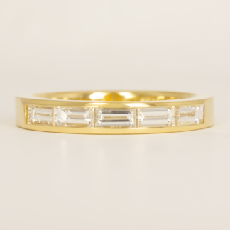 Baguette Diamond Wedding Band 3mm wide with 5 channel set diamond baguettes @4x2mm .63ctw FG/VS2 18KRY Sz 6