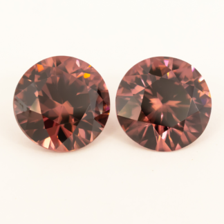 Brownish Rose Zircon Pair Round Brilliant Cut 10mm 10.10ctw