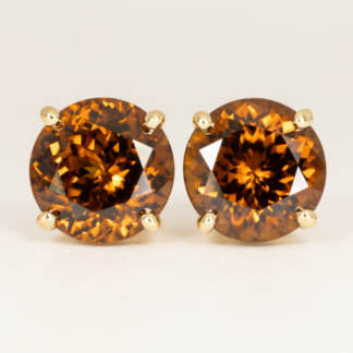 Cognac Zircon Ear Studs in 14K Yellow Gold 9mm 8.64ctw.