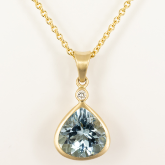 Triangular Aquamarine Pendant with Diamond in 14KY Bezel