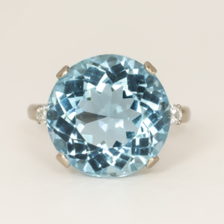 Aquamarine Ring with Two Diamonds in 14K White Gold Size 6.5