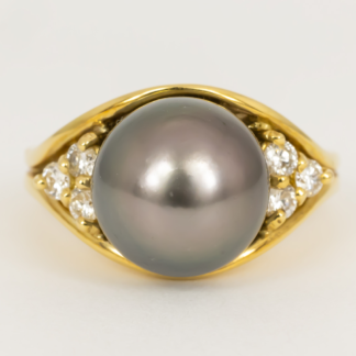Tahitian Pearl Ring with Diamond Clusters