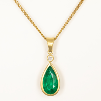 Pear Brazil Emerald Pendant with Diamond in 18KY Bezel