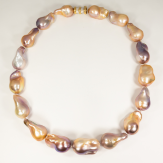Large Multi-Pink Freshwater Baroque Pearl Necklace 18" 26x18mm 18KYW