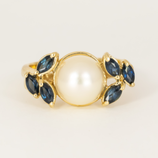 Pearl and Sapphire Ring from Amsterdam Sauer in 14KY size 7