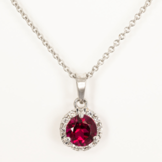 Red Tourmaline Pendant with Diamond Halo in 14KW
