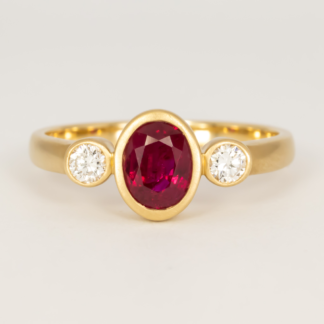 Ruby Ring with Two Diamonds Size 6.75 in 14KY