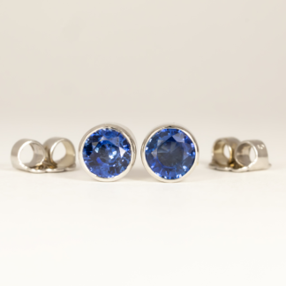 Ceylon Sapphire Ear Studs Bezel Set in 14KW