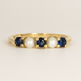 Sapphire and Pearl Five in Line Ring from Tiffany & Co 14KY Size 6