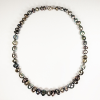 Tahitian Baroque Drop and Button Pearl Necklace with 14k white gold