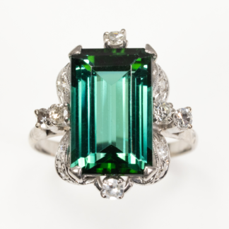 Tourmaline and Diamond Ring in 14KW