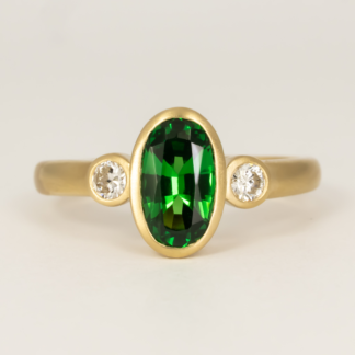Tsavorite Garnet Ring with Diamonds Size 6.5 in 14KY