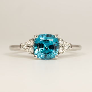 Blue Zircon Ring with Diamonds size 6.5 in 14KW