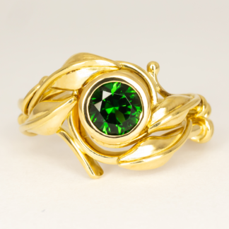 Chrome Tourmaline Floral Wedding Set in 18K Yellow Gold