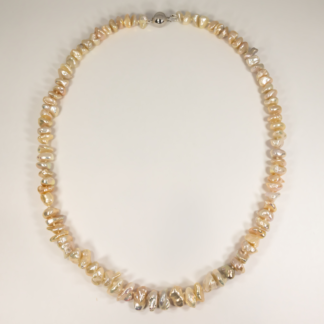 Center Drilled Pink Keshi Pearl Necklace 14KW 18"