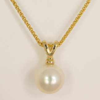 White Freshwater Pearl Pendant in 14K White or Yellow Gold 8.5mm